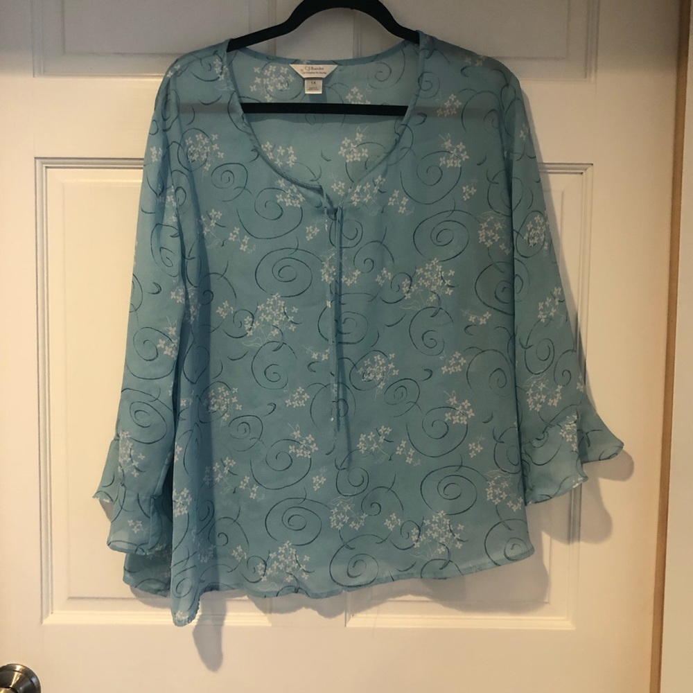 CJ Banks Pretty Sheer Blue Blouse